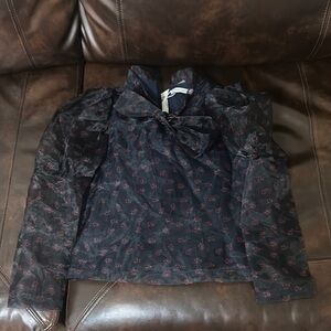 Mama Luma Floral Sheer Blouse with Bow puff shoulder size 9-10